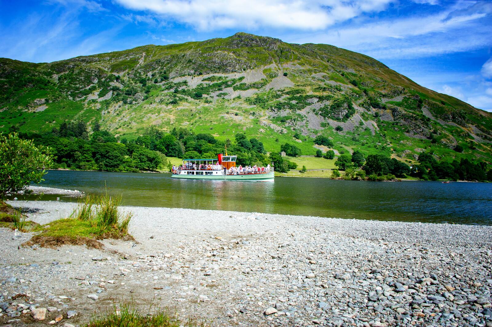 Ullswater steamer crossing beneath the fell