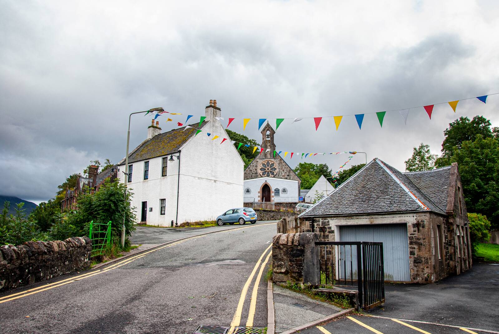 Bunting across the village street at Uig
