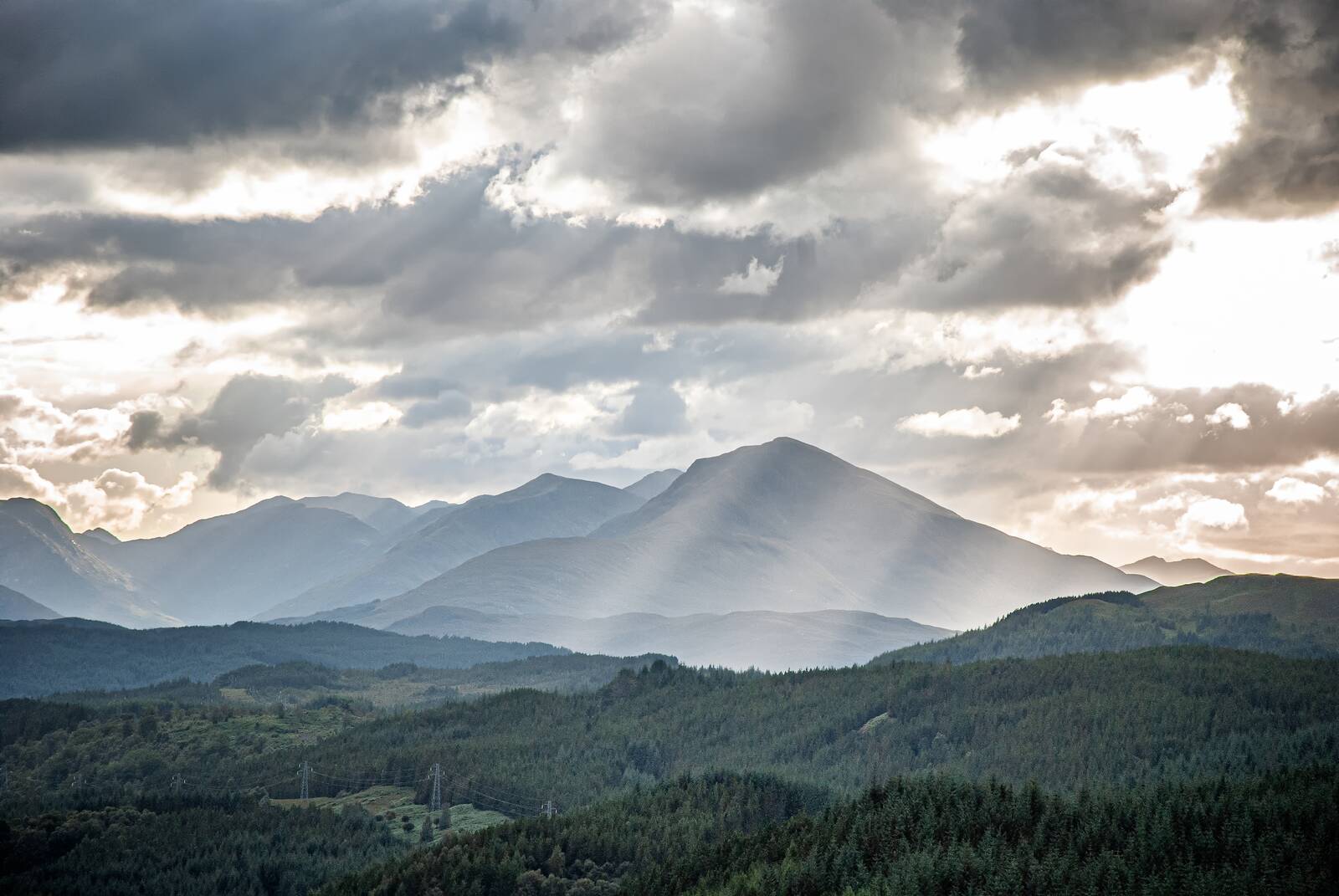 God rays over Glen Shiel, Scotland
